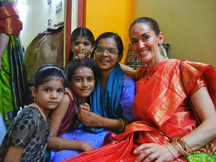 Chidambaram, with the girls before lunch